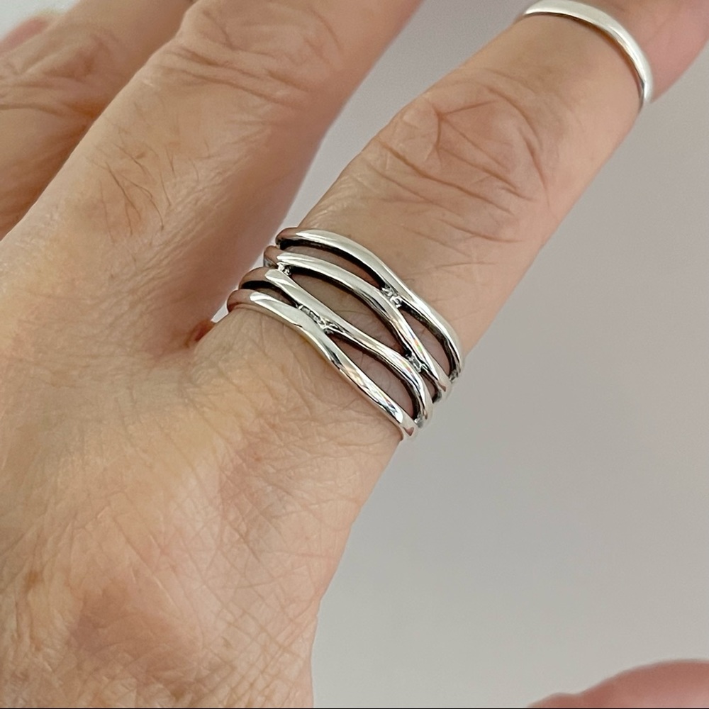Sterling Silver Multiple Lines Ring, Wrap Ring, S… - image 4